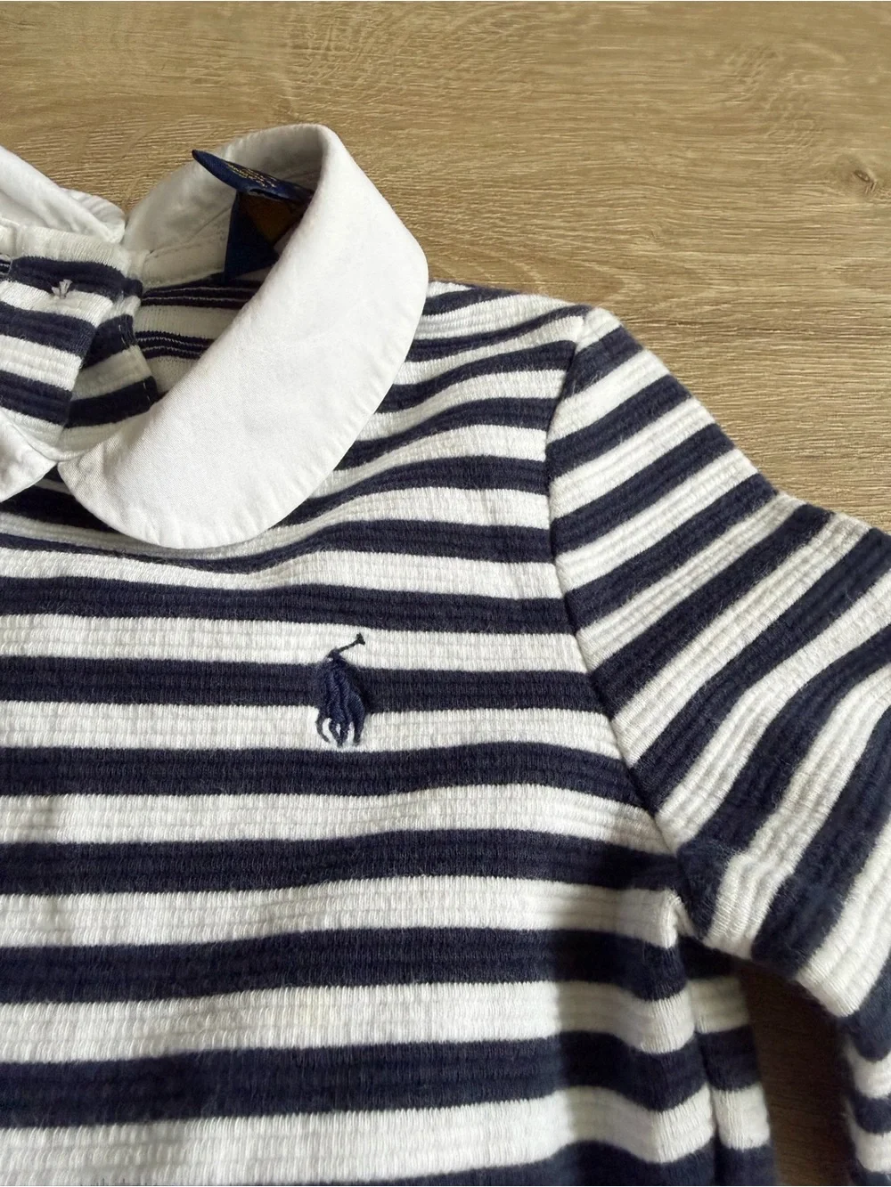 Polo Ralph Lauren Girls Striped Long Sleeve Collar Dress Size 5 Blue White